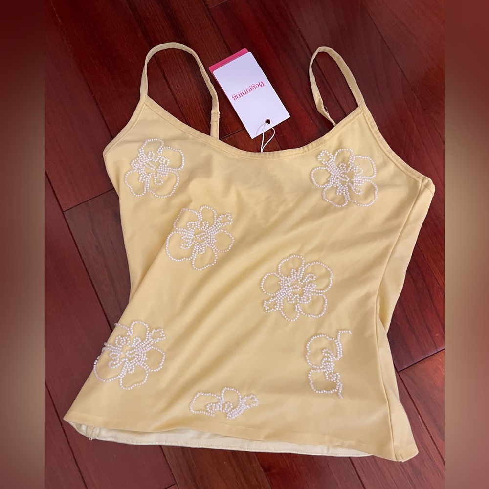 BEGINNING BOUTIQUE ✨ - Mallorie Yellow Beaded Top